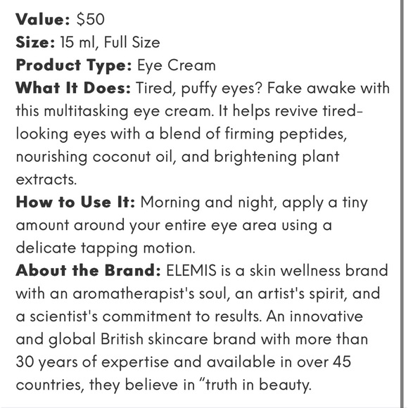 🛍️NEW in Box FULL SZ Elemis Peptide Eye Recovery Cream. - Picture 3 of 8